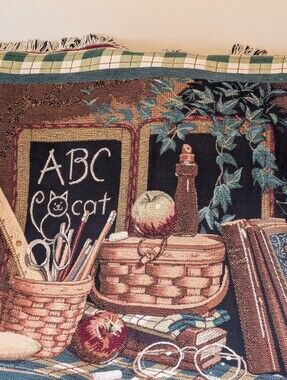 1999 Longaberger Collectors Club Tapestry Throw Blanket Country Schoolhouse VTG